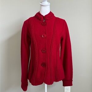 Venario 100% Wool Fitted Jacket Cherry Red Size Small